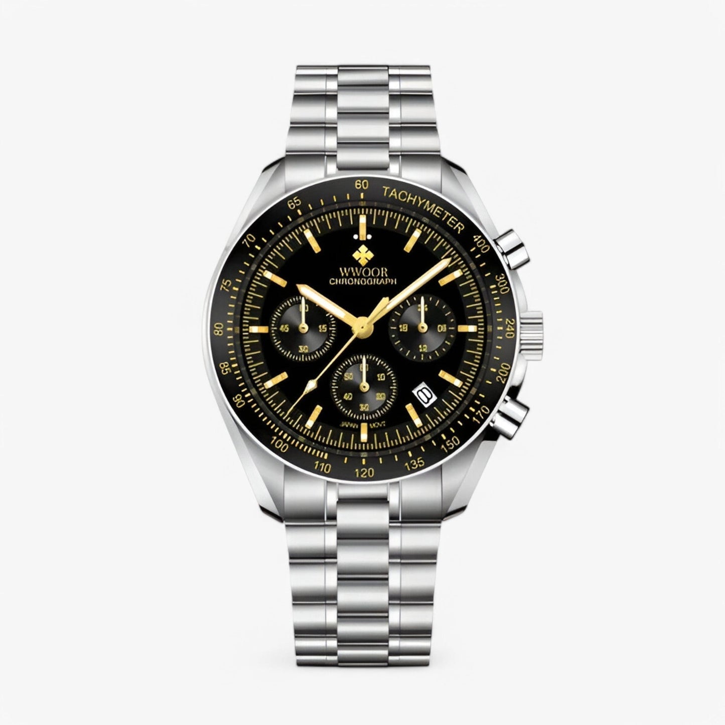 Luxury Stainless Steel Chronograph Watch Mens Waterproof Wristwatch