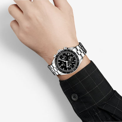 Luxury Stainless Steel Chronograph Watch Mens Waterproof Wristwatch