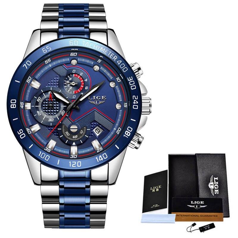 Luxury Stainless Steel Mens Quartz Watch Waterproof Wristwatch