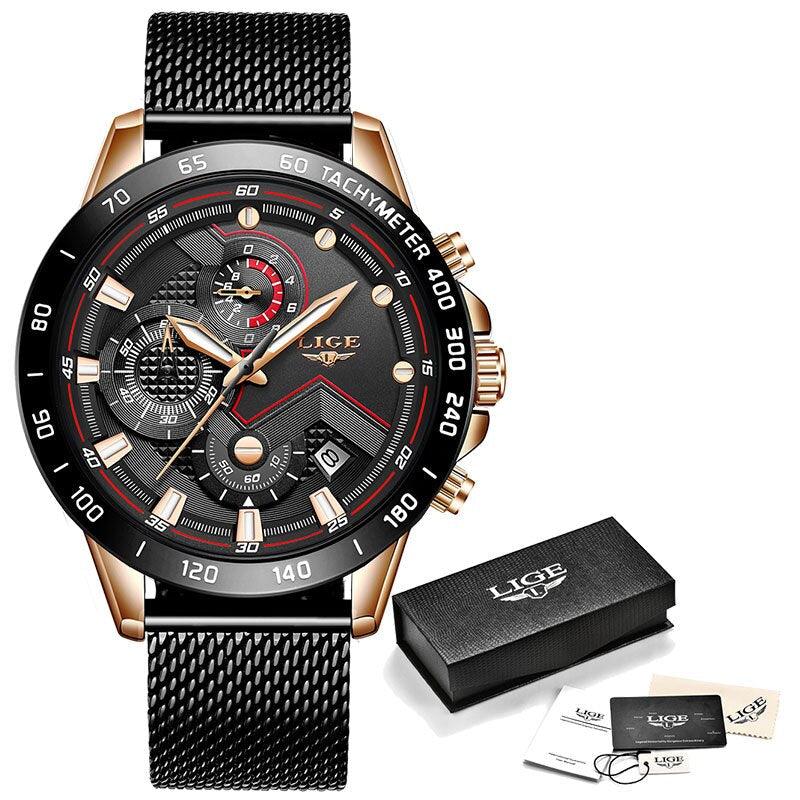 Luxury Stainless Steel Mens Quartz Watch Waterproof Wristwatch