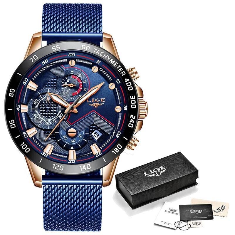 Luxury Stainless Steel Mens Quartz Watch Waterproof Wristwatch