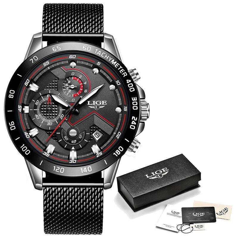 Luxury Stainless Steel Mens Quartz Watch Waterproof Wristwatch