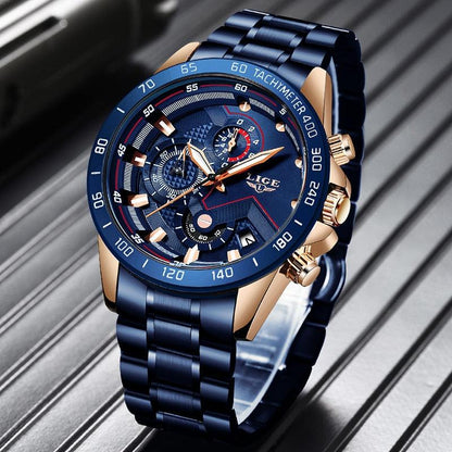 Luxury Stainless Steel Mens Quartz Watch Waterproof Wristwatch