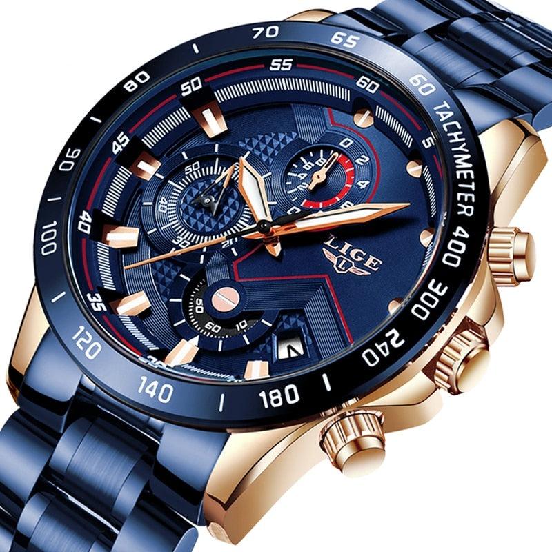 Luxury Stainless Steel Mens Quartz Watch Waterproof Wristwatch