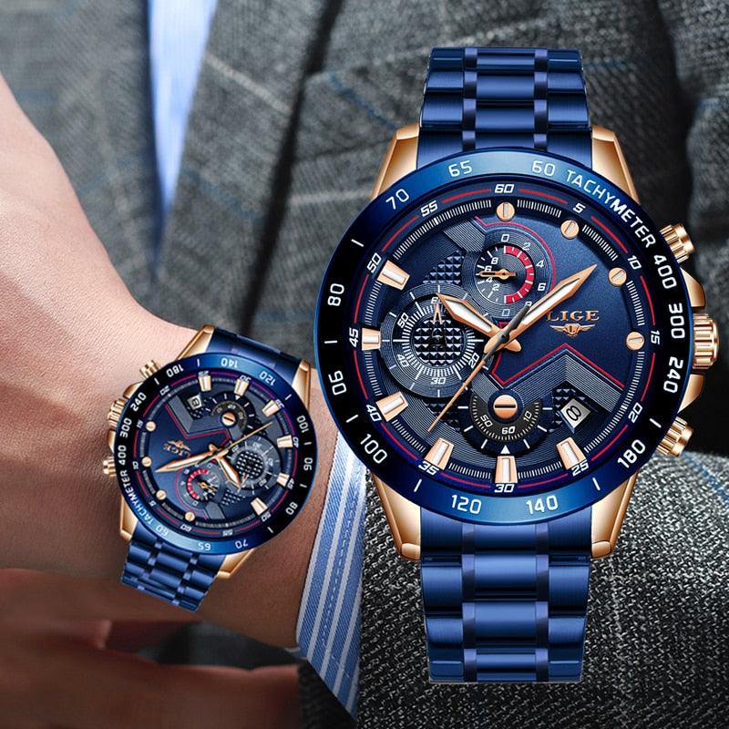 Luxury Stainless Steel Mens Quartz Watch Waterproof Wristwatch