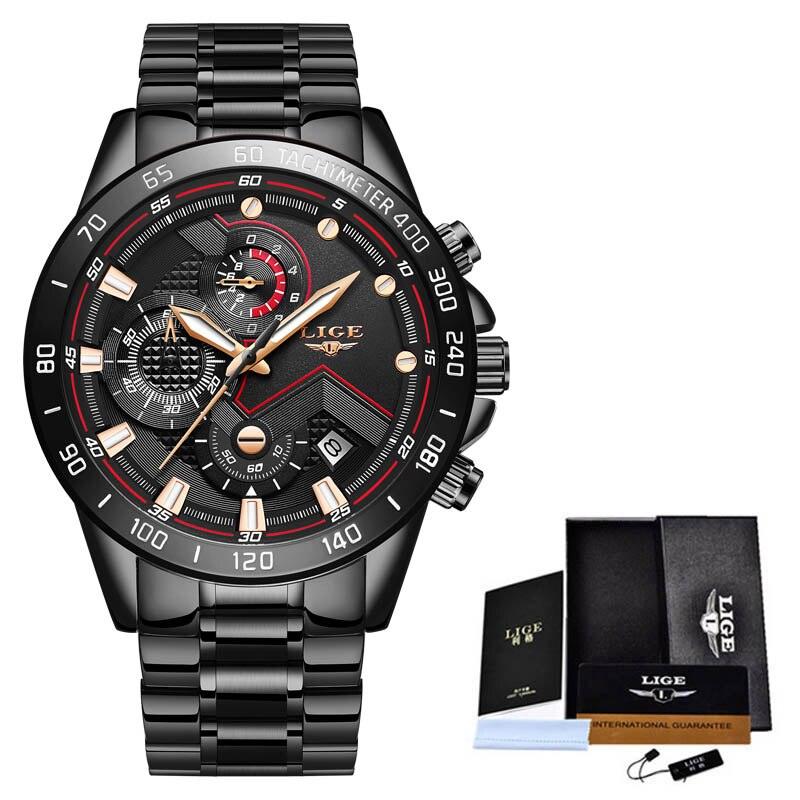 Luxury Stainless Steel Mens Quartz Watch Waterproof Wristwatch