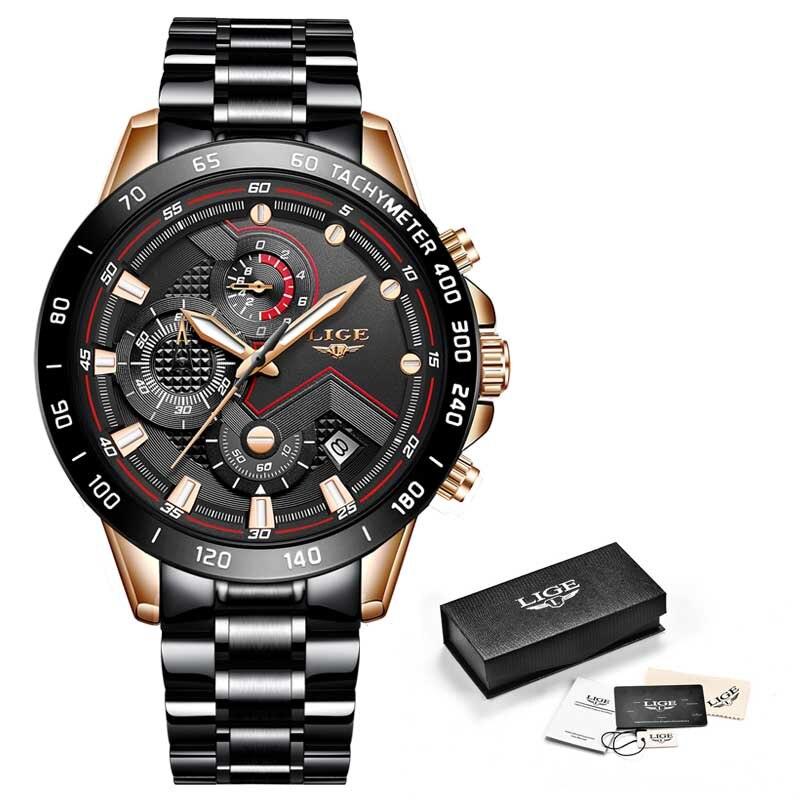 Luxury Stainless Steel Mens Quartz Watch Waterproof Wristwatch