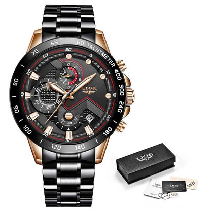 Luxury Stainless Steel Mens Quartz Watch Waterproof Wristwatch