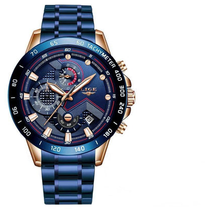 Luxury Stainless Steel Mens Quartz Watch Waterproof Wristwatch