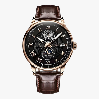 Mens Automatic Mechanical Watch Moon Phase Stainless Steel Wristwatch