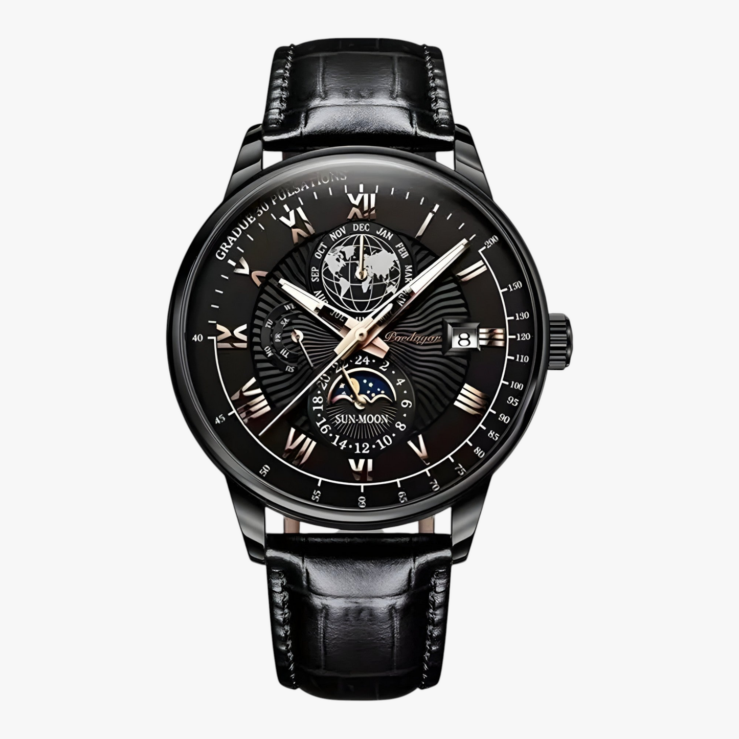 Mens Automatic Mechanical Watch Moon Phase Stainless Steel Wristwatch