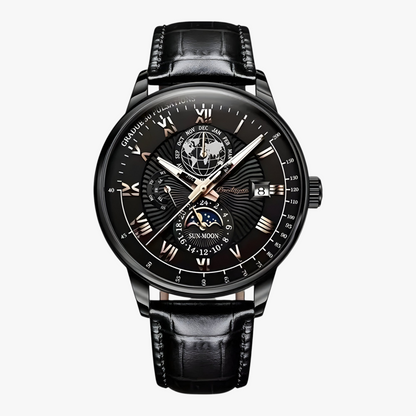 Mens Automatic Mechanical Watch Moon Phase Stainless Steel Wristwatch