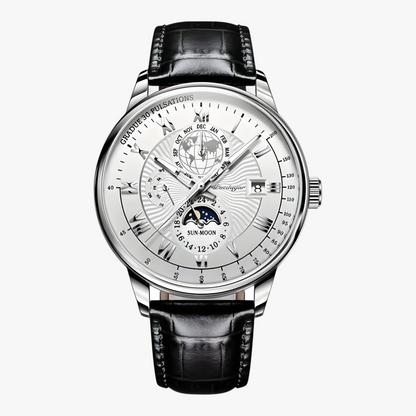 Mens Automatic Mechanical Watch Moon Phase Stainless Steel Wristwatch