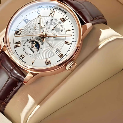 Mens Automatic Mechanical Watch Moon Phase Stainless Steel Wristwatch