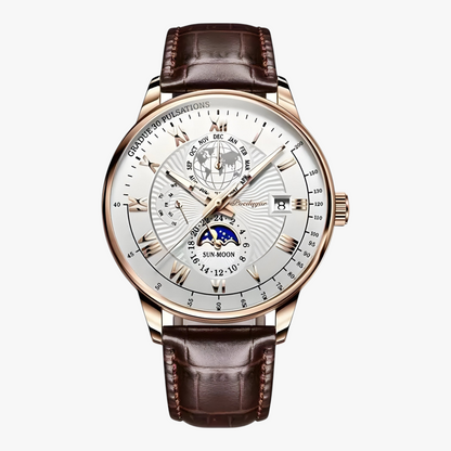 Mens Automatic Mechanical Watch Moon Phase Stainless Steel Wristwatch