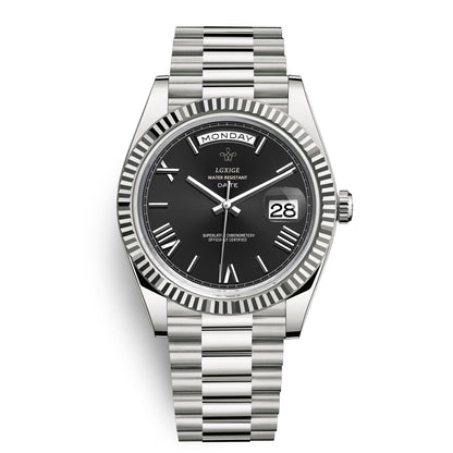 Mens Automatic Watch Day Date Mechanical Stainless Steel Wristwatch