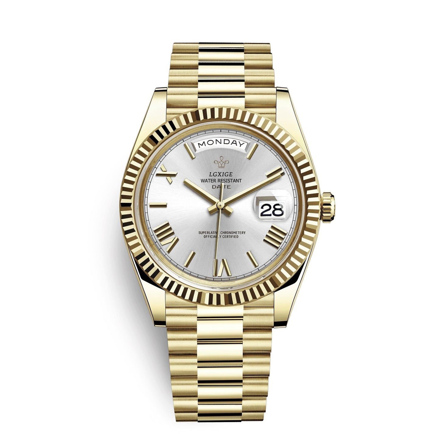 Mens Automatic Watch Day Date Mechanical Stainless Steel Wristwatch