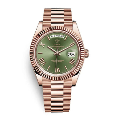 Mens Automatic Watch Day Date Mechanical Stainless Steel Wristwatch