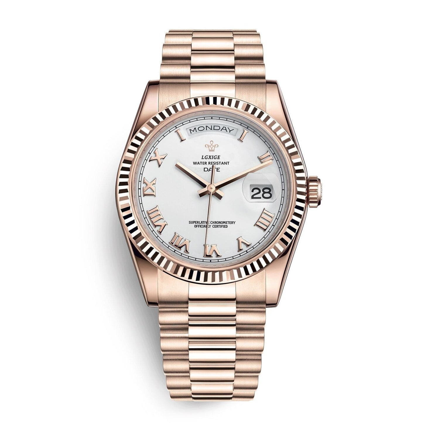 Mens Automatic Watch Day Date Mechanical Stainless Steel Wristwatch