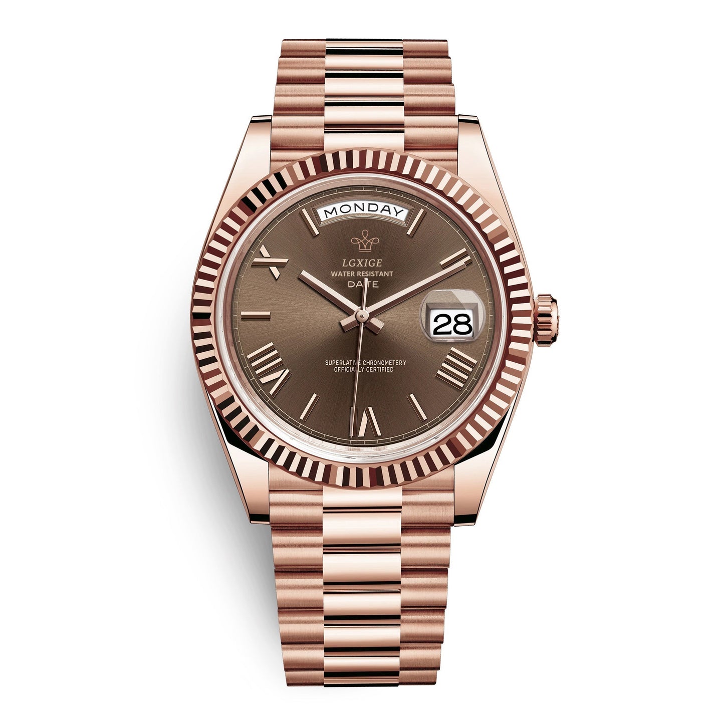 Mens Automatic Watch Day Date Mechanical Stainless Steel Wristwatch