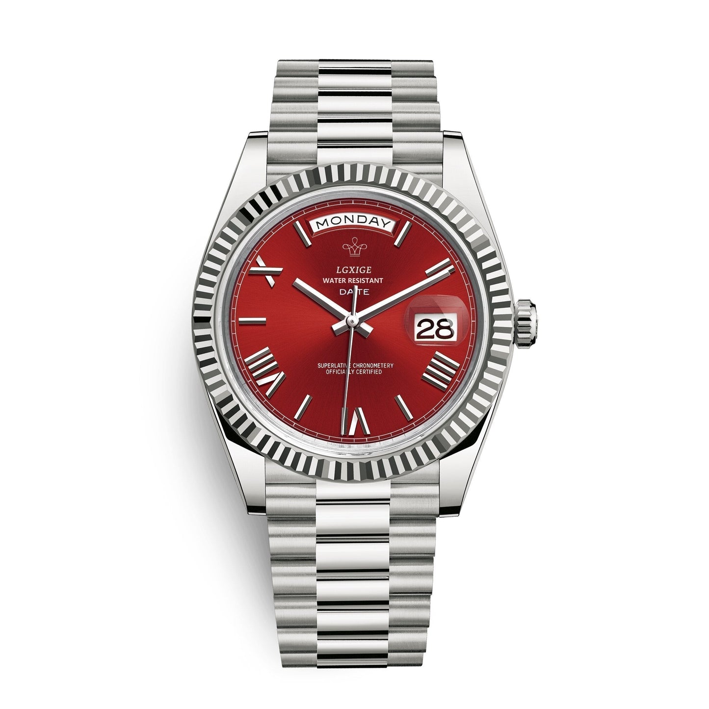 Mens Automatic Watch Day Date Mechanical Stainless Steel Wristwatch