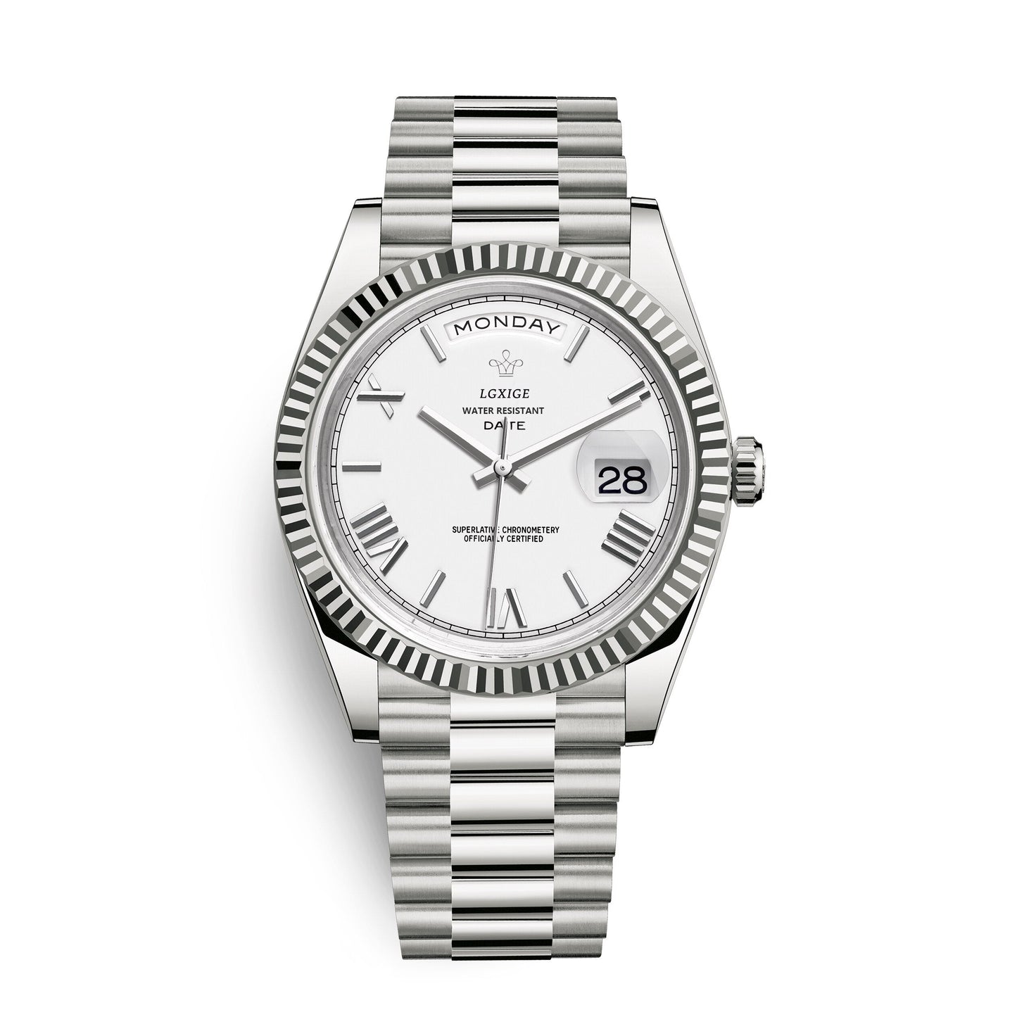Mens Automatic Watch Day Date Mechanical Stainless Steel Wristwatch