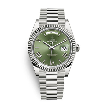 Mens Automatic Watch Day Date Mechanical Stainless Steel Wristwatch