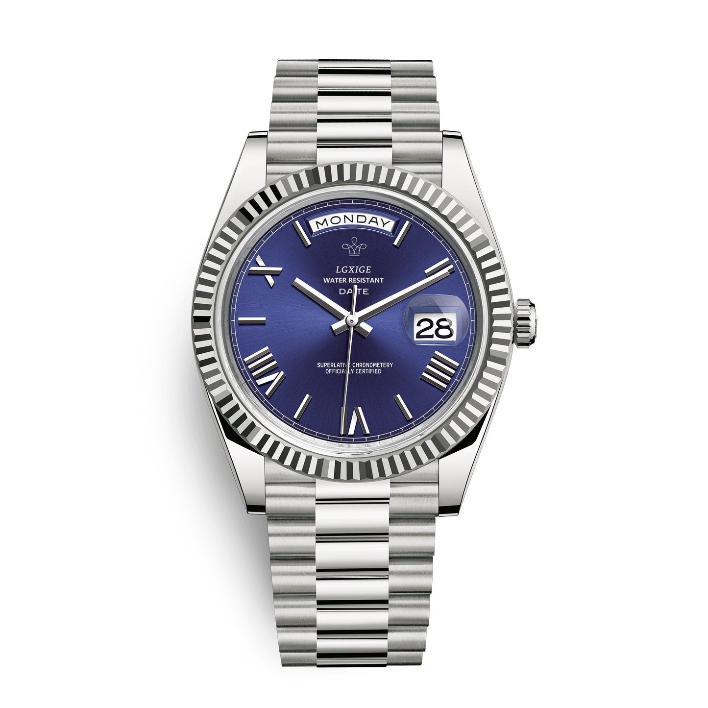 Mens Automatic Watch Day Date Mechanical Stainless Steel Wristwatch