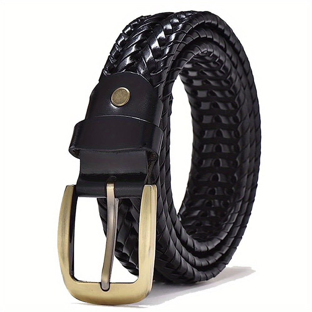 Mens Braided Leather Belt Retro Casual Business Waist Strap