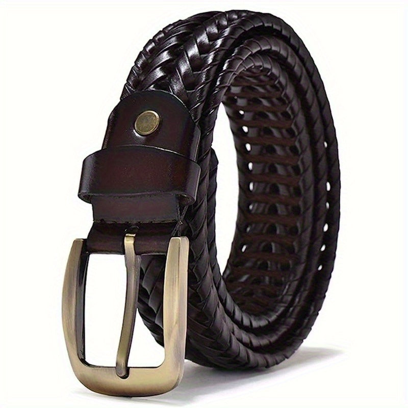 Mens Braided Leather Belt Retro Casual Business Waist Strap