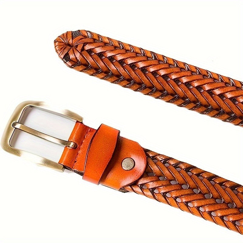 Mens Braided Leather Belt Retro Casual Business Waist Strap