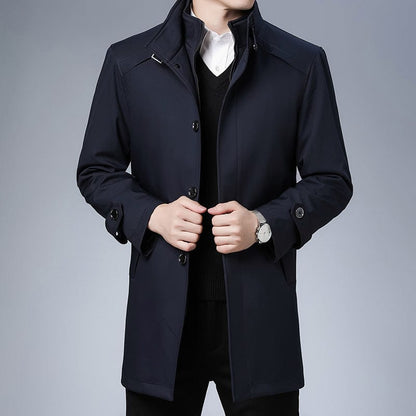 Mens Business Coat Stand Collar Water Resistant Jacket