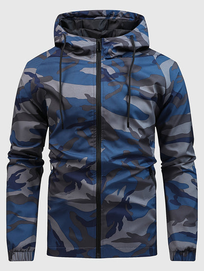 Mens Camouflage Windbreaker Hooded Outdoor Casual Jacket