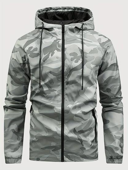 Mens Camouflage Windbreaker Hooded Outdoor Casual Jacket