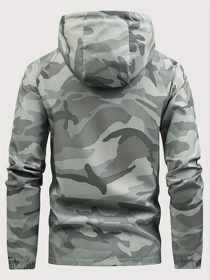 Mens Camouflage Windbreaker Hooded Outdoor Casual Jacket