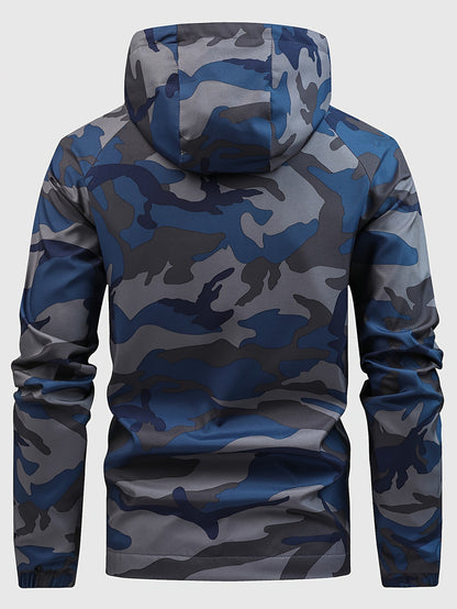 Mens Camouflage Windbreaker Hooded Outdoor Casual Jacket