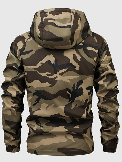 Mens Camouflage Windbreaker Hooded Outdoor Casual Jacket