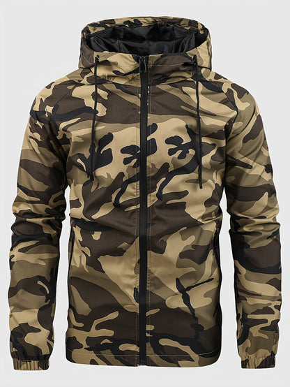 Mens Camouflage Windbreaker Hooded Outdoor Casual Jacket