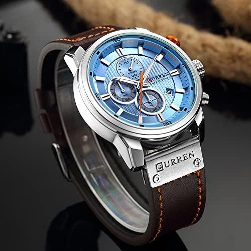 Mens Chronograph Leather Strap Quartz Watch