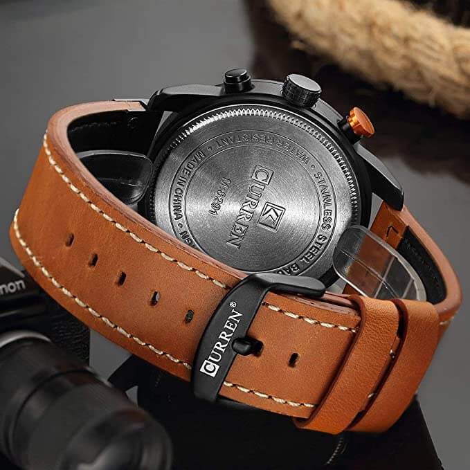 Mens Chronograph Leather Strap Quartz Watch
