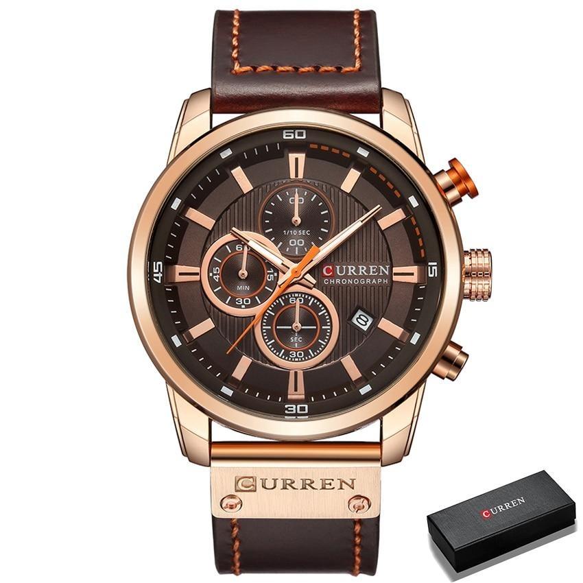 Mens Chronograph Leather Strap Quartz Watch