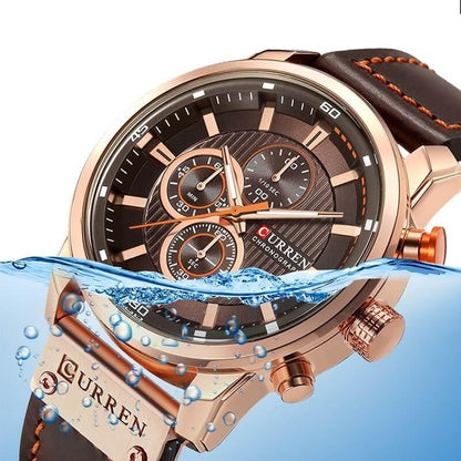 Mens Chronograph Leather Strap Quartz Watch