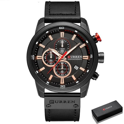 Mens Chronograph Leather Strap Quartz Watch