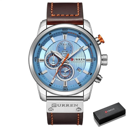 Mens Chronograph Leather Strap Quartz Watch