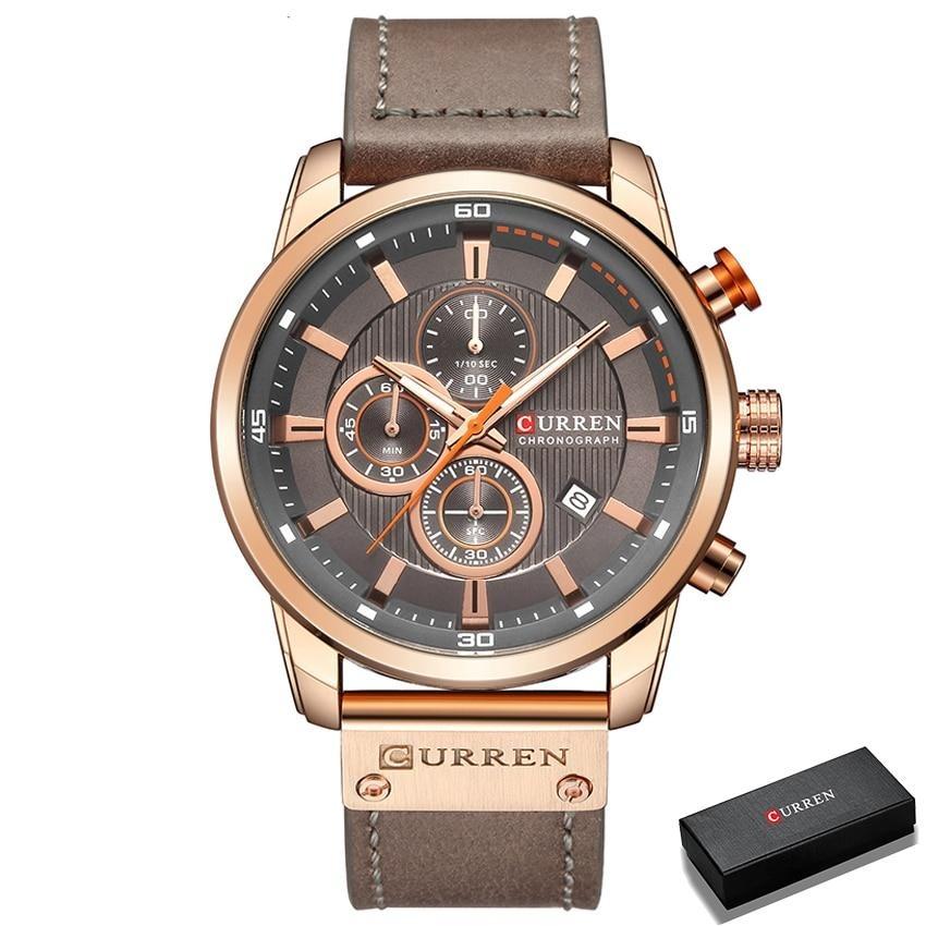 Mens Chronograph Leather Strap Quartz Watch