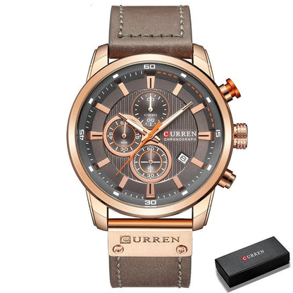 Mens Chronograph Leather Strap Quartz Watch