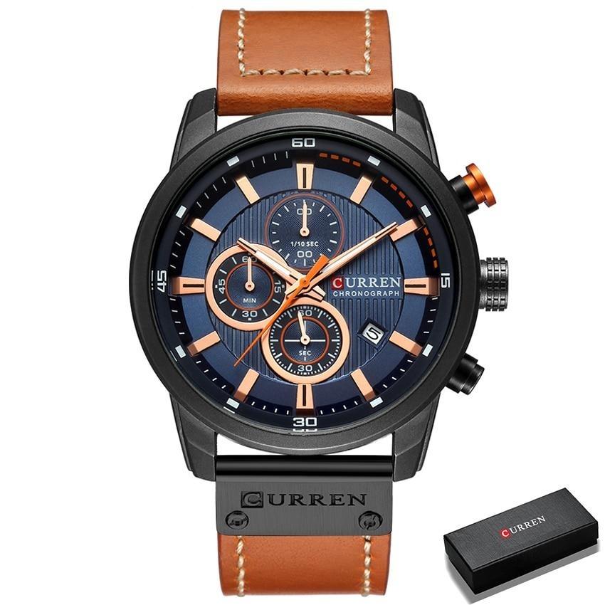 Mens Chronograph Leather Strap Quartz Watch
