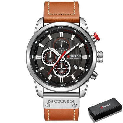 Mens Chronograph Leather Strap Quartz Watch