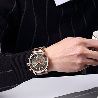 Mens Chronograph Leather Strap Quartz Watch