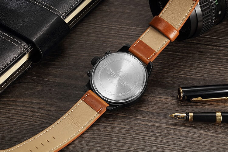Mens Chronograph Leather Watch Classic Date Display Wristwatch